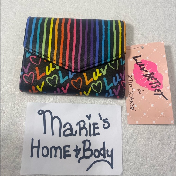 Betsey Johnson Luv Black rainbow stripes stripes wallet Tri fold Womans BNWT - Picture 6 of 6